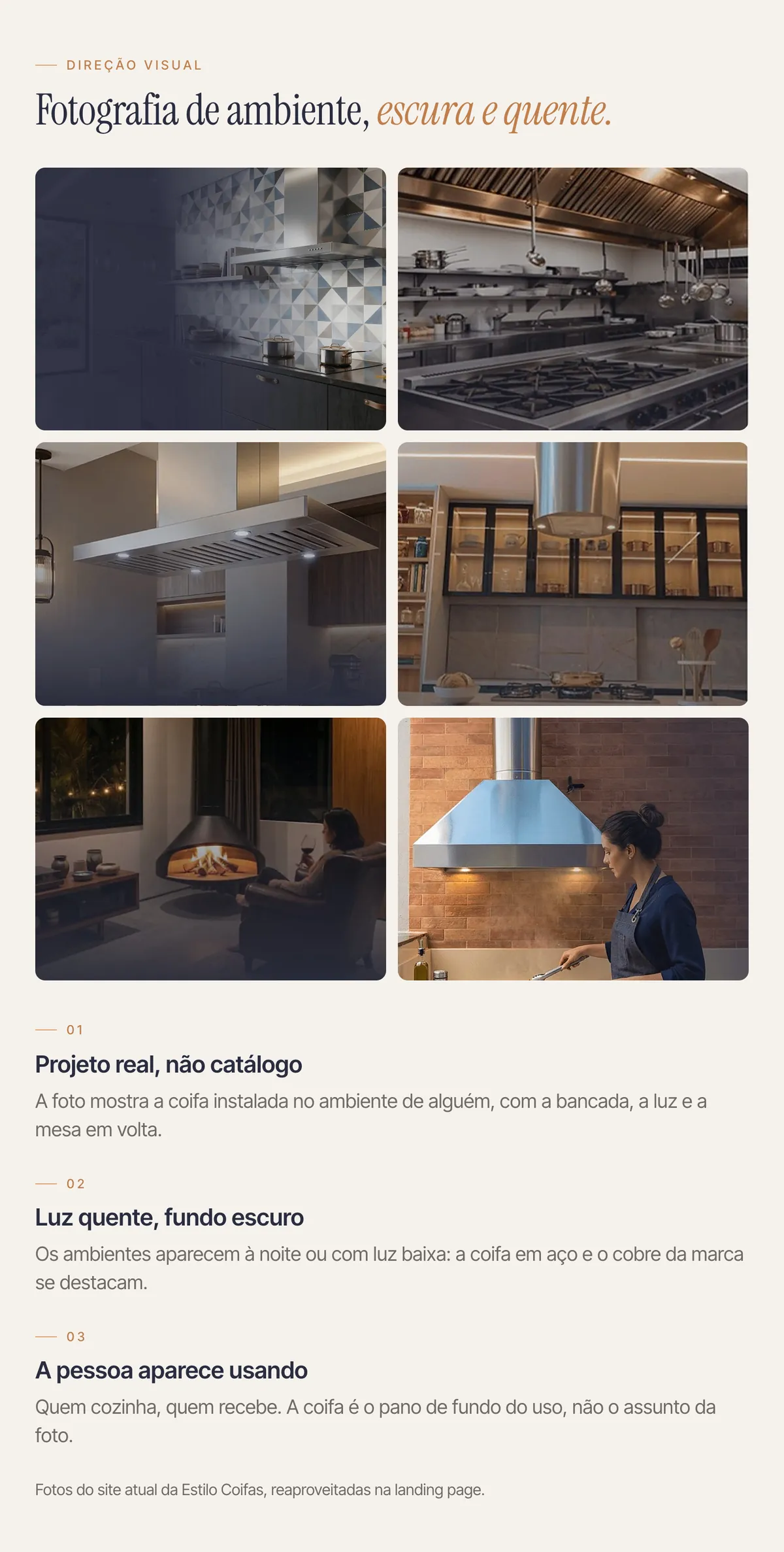 Fotos do site do cliente e as três regras da direção visual