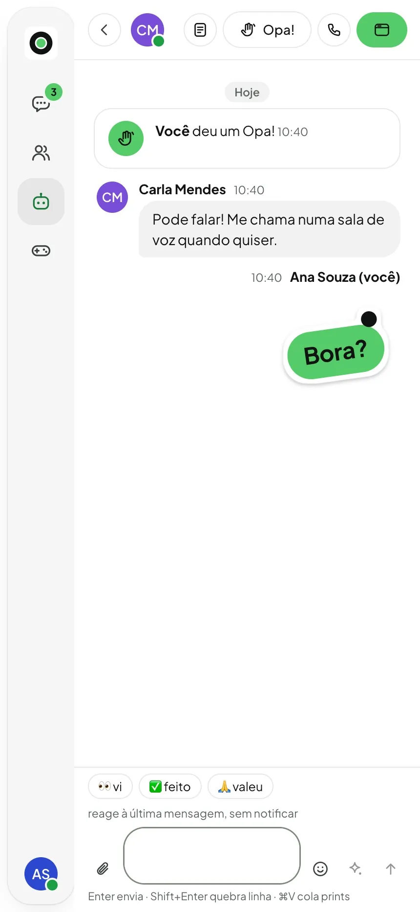 A seção Assistente no celular, com a IA da empresa e os lembretes