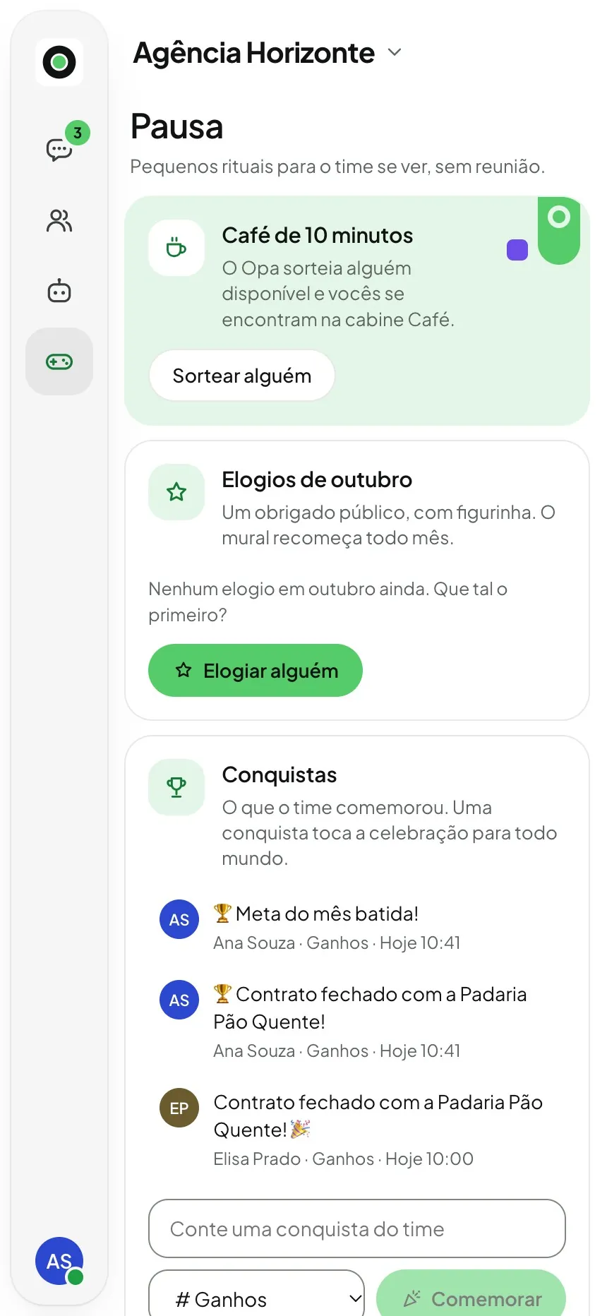 A seção Pausa no celular com o modo sóbrio ligado: a conquista é publicada na lista, sem celebração