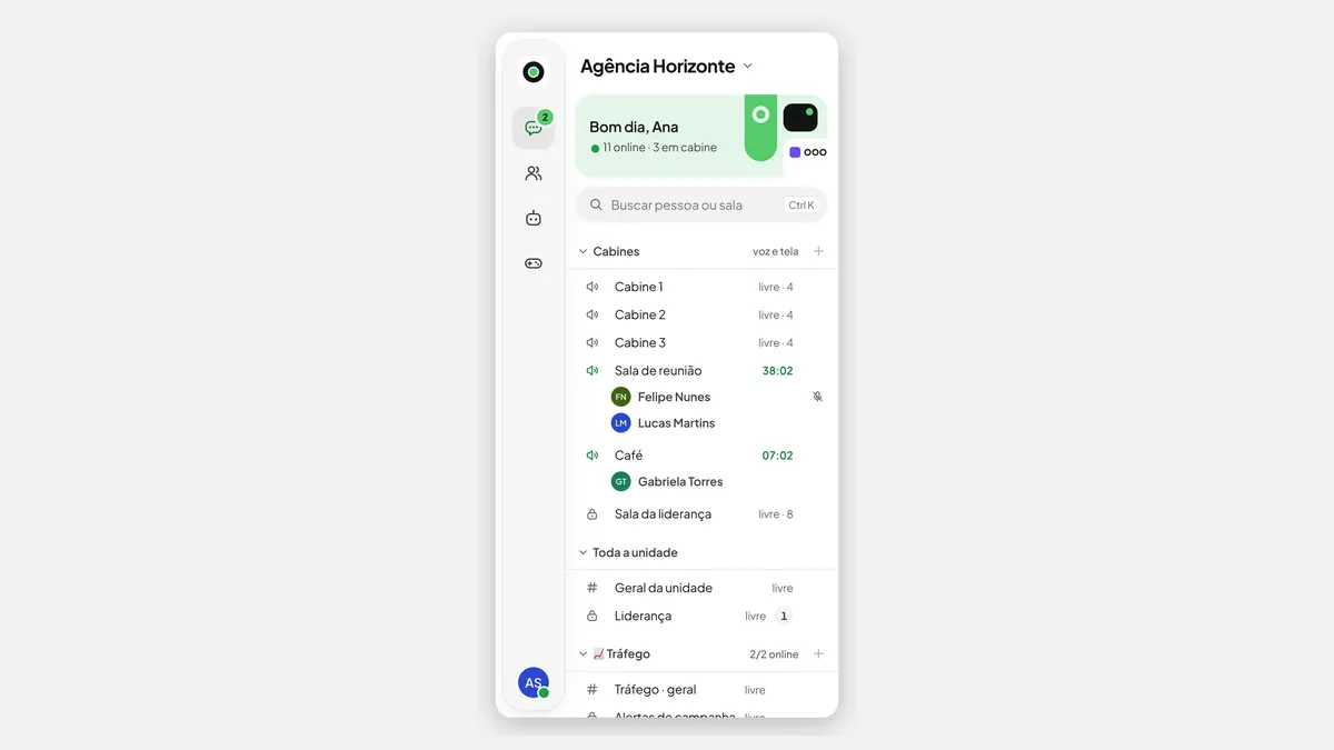 A janela estreita estilo ICQ: só o trilho e a lista, do tamanho de uma lista de contatos